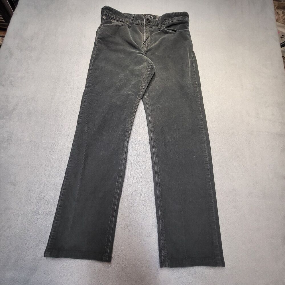 Guess Jeans Mens 31x28 Black Corduroy Lincoln Slim Straight Distressed Denim